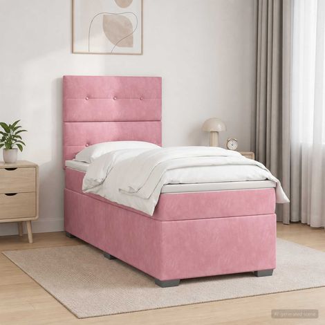 Cama box spring con colchón Rosa 90 x 200 cm Terciopelo (1/5)