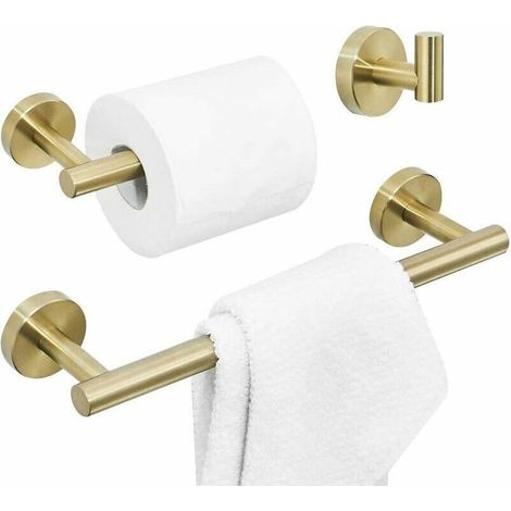 Porte Serviette Salle De Bains/Porte Papier Toilette/Patère à Crochet, Or Brossé, 3 Pièces Accessoires de Salle de Bain en Acier Inoxydable - Or (1/5)
