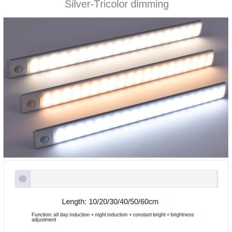 Bande Lumineuse LED à Détection de Mouvement - Ultra Fine - Autonome par Batterie Rechargeable - Pour Armoire, Cuisinette, Vitrine, Tiroir - 1 Pièce (1/5)