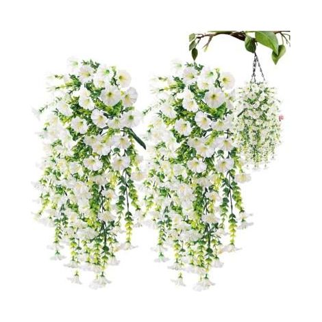 Lot de 4 pétunias artificiels, tige 75 cm, fleurs 4,5 cm, résistants UV, pour intérieur et extérieur (1/5)