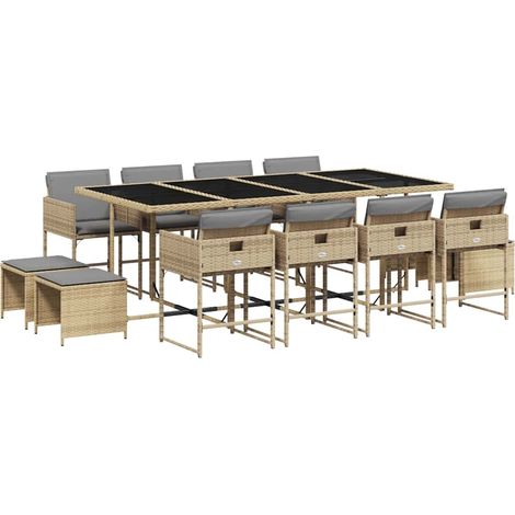 Maison Exclusive - Set Pranzo da Giardino 13 pz con Cuscini Beige Misto Polyrattan