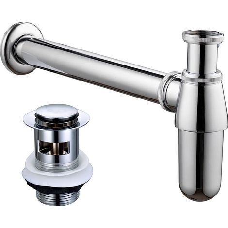 Chrome Bottle Trap Bathroom Basin Sink Pipe Adjustable Height + Pop Up Waste