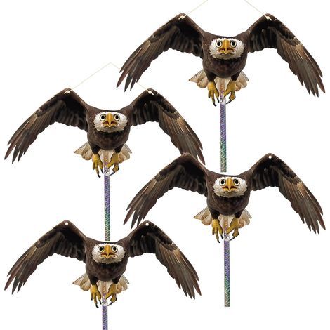 4er-Set Vogelabwehr für Balkone – Flacher Hängeadler – für Balkone, hält Vögel, Tauben und Eulen fern – Kunststoff-Eule mit Vogelabwehrstreifen (1/5)