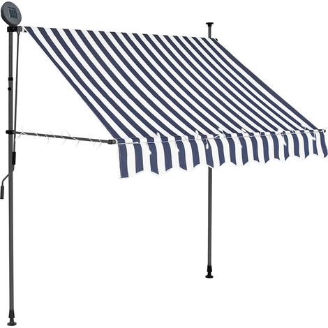 Store Banne Rétractable Manuel avec LED Solaire pour Balcon et Terrasse Bleu et Blanc 100 cm - PANGIVO (1/5)