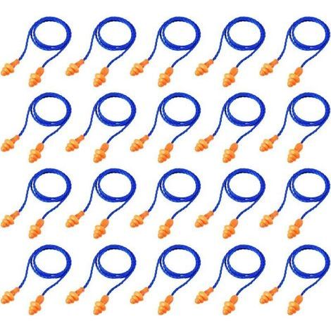 Tappi per le orecchie Ulisem con cavo, 20 paia, riutilizzabili, in silicone, antirumore, per dormire, protezione dell'udito, blu (1/5)