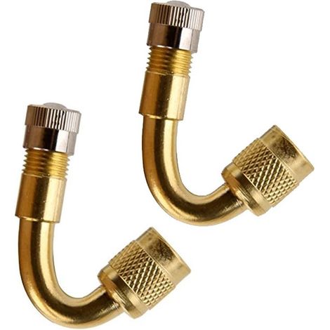 Lot de 2 Rallonge de valve Schrader, Coudée 45°, Cuivre, Universelle, Pour voiture moto scooter vélo (1/4)