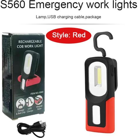 Lampe torche magnétique à LED COB - Rechargeable par USB - Camping - Réparation automobile - Lampe de secours à suspendre (1/5)