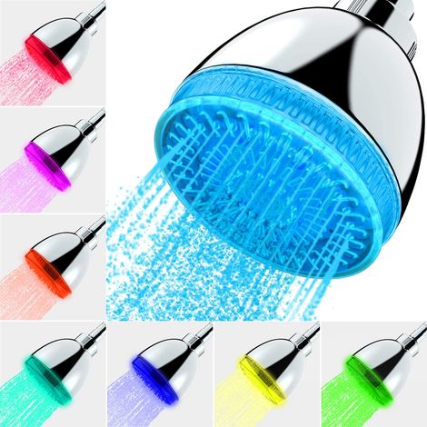 Pommeau de douche LED - Pommeau de douche lumineux - 7 couleurs clignotantes, remplacement automatique du pommeau de douche LED fixe - Convient pour la salle de bain - Jet pluie haute pression réglabl