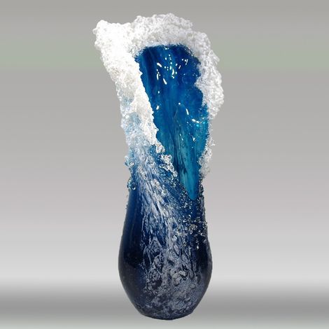 Jarrón de olas, 15 cm, jarrón de olas artesanal, decoración para el hogar en azul oceánico (1/4)
