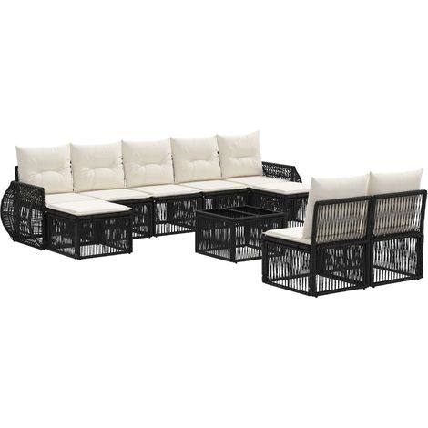 vidaXL Set Divano da Giardino 10 pcs Nero e Bianco Crema polyrattan