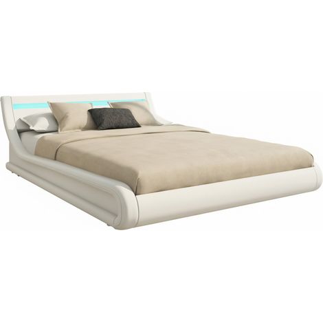 Cama Canapé de matrimonio Cama doble con Cabecero y Canapé LED Somier lamas Blanco Madera y polipiel Modelo Parisina Para Colchón 150x190 (1/5)