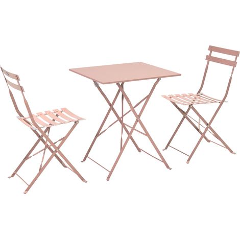 Table de jardin et 2 chaises 60 cm rose poudré