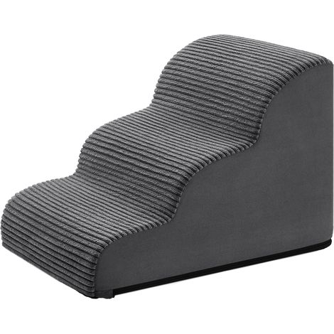 Escalier pour Chien, à 3 Marches, Velours Côtelé, Marches pour Chien, Lit, Canapé, Imperméable, Design Antidérapant, Pente Douce, Housse Amovible Lavable, Poignée, Gris Ardoise (1/5)