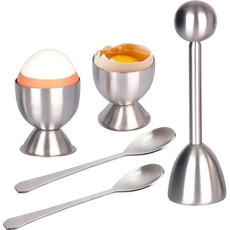 lot de 5 Coupe-œuf Outil D\'Oeuf en Acier Inoxydable avec Cuillères et Coquetiers oeuf, Coupe-Coquille pour Oeufs durs et Mous, Toqueur Oeuf (1/5)