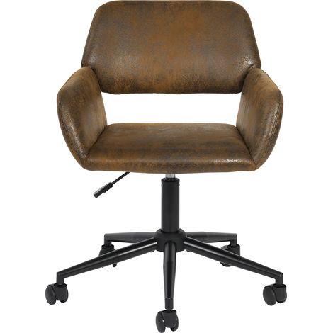 FurnitureR Bürostuhl, Vintage Wildleder Höhenverstellbarer Schreibtischstuhl, 360° Drehräder, Braun Computerstuhl, Stahlrahmen, Home Office, Büro, Kastanienbraun, 55 x 56 x 75-85 cm (1/5)
