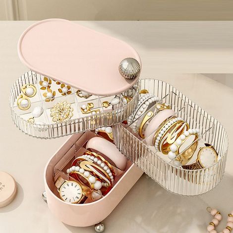 Organiseur Rotatif 3 Étages avec compartiments pour Bijoux Câbles Cosmétiques Crème Rose, Boîte de rangement bureau solide plastique grande capacité. (1/5)