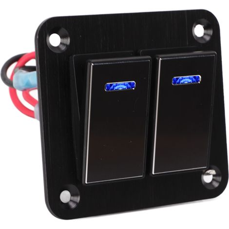 Panneau à double interrupteur à bascule étanche ON/OFF 12V/24V en alliage d'aluminium rétroéclairé bleu pour voiture, bateau, camion et camping-car (1/5)