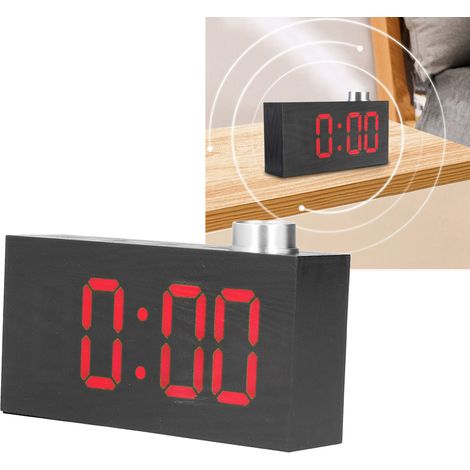 Drehbarer LED-Wecker in Holzoptik, trendiger digitaler LED-Wecker mit Schlummerfunktion, Thermometer, für Zuhause, Studentenwohnheim, Büro, kreative Uhr für Smart Home, rot. (1/5)