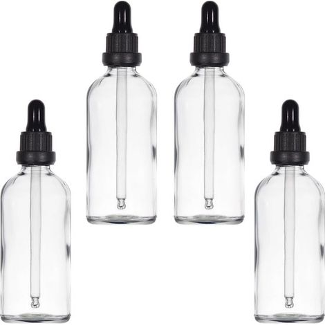Flacone contagocce in vetro trasparente da 100 ml, pipetta contagocce in vetro per oli essenziali, aromaterapia, cosmetici, da viaggio. 4 pezzi. (1/5)