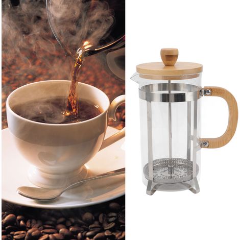 Infuseur à thé en acier inoxydable, tasse à thé, théière, cafetière à piston, couvercle en bambou, 1000 ml (1/5)