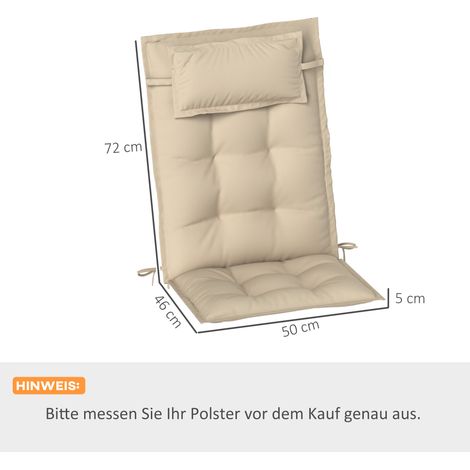 Lot de 2 coussins pour transats, déperlants, pour chaises longues de jardin, chaises de plage, transats, coussins pour mobilier de jardin, 50 x 116 x 5 cm, beige (1/5)