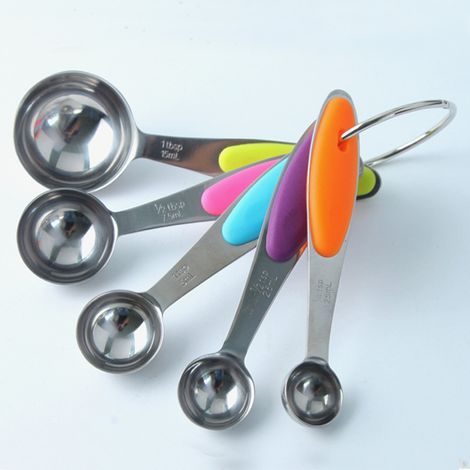 Lot de 5 Cuillères doseuses Mesure Tasses Avec Poignées Acier Inoxydable Cuillère à Mesure Cuisine Mesure Cup (5 Cuillères) (1/5)