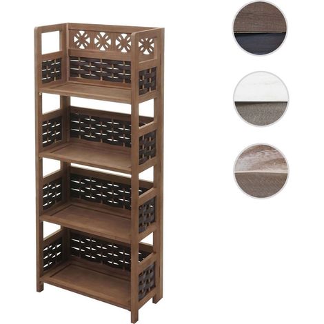 Étagère HWC-K86 - Étagère sur pied - pliable 4 étagères - Bois 110cm - brun - tressage brun