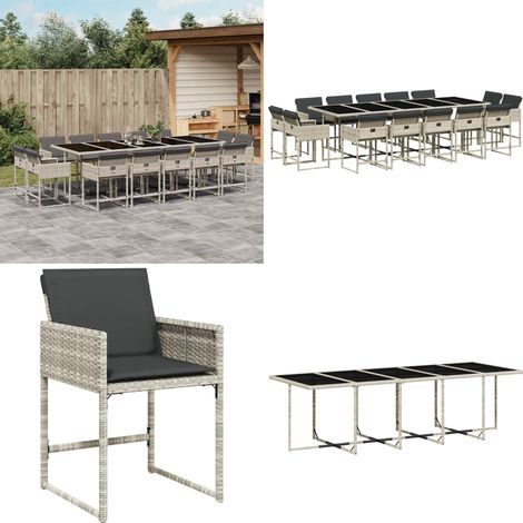 Ensemble à manger de jardin et coussins 15 pcs gris clair rotin - Salon De Jardin - Meuble De Jardin - Set Salon De Jardin - Mobilier De Jardin - Table De Jardin - Home & Living (1/5)
