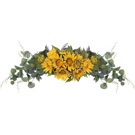 Guirlande de tournesols artificiels, tournesols lavande et feuilles d'eucalyptus vertes pour la décoration d'une porte d'entrée, d'une arche de mariage ou d'un mur de fête-AquaForge (1/5)