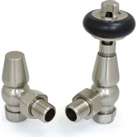 West Eton Traditional Angled Manual Radiator Valve and Lockshield - Satin Nickel (1/5)