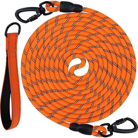 Longe pour Chien 10m, Poignée Rembourrée, Double Crochets Robustes, Laisse de Dressage pour Chien de Moyen à Grandes Taille (Orange, 10m) (1/5)