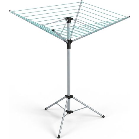 Sèche Linge Rotatif, Ligne de 15 m, Jardin et Camping, Pliable, Socle, étendoir de Balcon, H:140cmargenté (1/5)