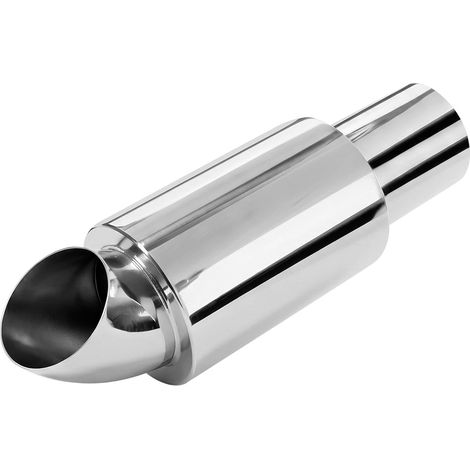 Silencieux Échappement Voiture Sport 63mm Inox, Universel Silencieux Voiture Arrière 2,5" Entrée 11" Corps Acier Inoxydable Tube Perforé Remplacement pour Automobile Diesel PKW (1/5)