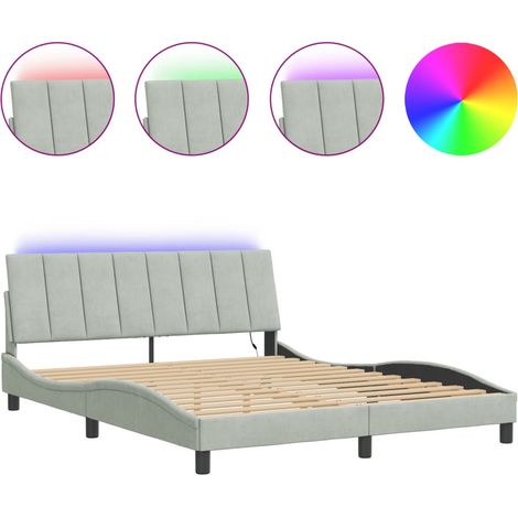 Lit double,Lit adulte,Cadre de lit avec LED sans matelas Hanko gris clair 160x200cm velours CFW8775160 (1/5)