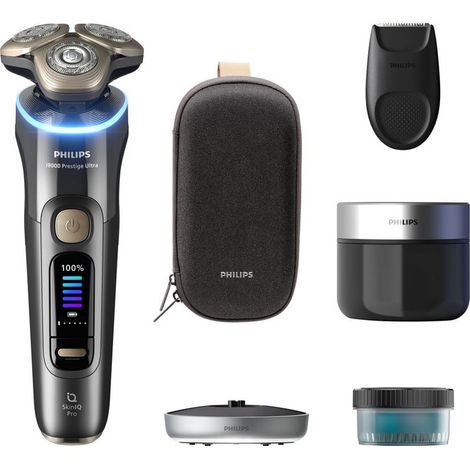 Philips XP9402-31 i9000 Prestige Ultra Rasoio elettrico Rotativo Wet Dry 3 testine autonomia 60 min colore Grigio