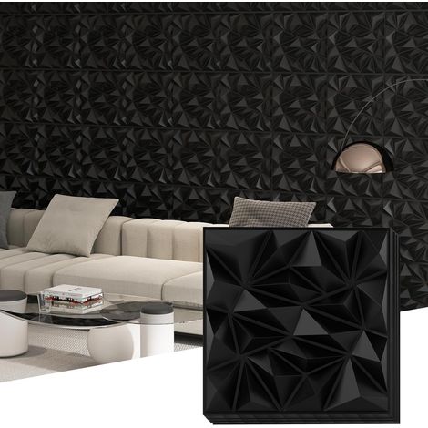 COSTWAY 20 Pezzi 3D Pannelli Murali 50 x 50 cm, Pannello da Parete 3D Diamante, Decorazione Interna da Parete in PVC, 5 m², per Soggiorno Camera da Letto (5㎡,Nero) (1/5)
