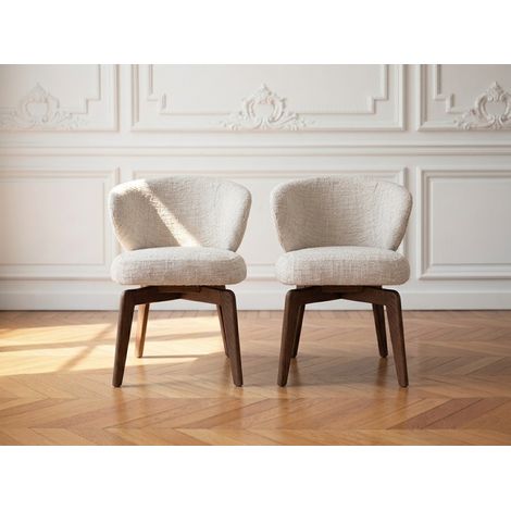 BOBOCHIC - Lot de 2 chaises ANNE placage chêne massif et tissu texturé   Marron foncé (1/5)