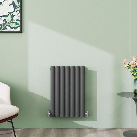 AICA 600x413mm Anthracite Horizontal Designer Radiator Double Oval Column Heating UK