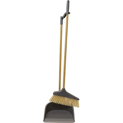 Bamboo Long Handle Dustpan and Bristle Brush Set, Natural (1/4)