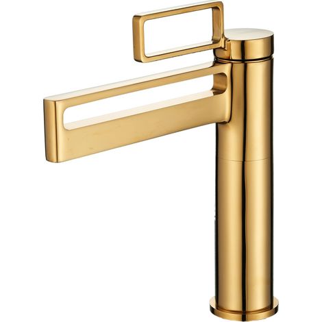 Robinet mitigeur de salle de bain noir pour lavabo de salle de bain avec mitigeur à levier unique, robinet à levier unique pour lavabos de comptoir (doré) (1/5)
