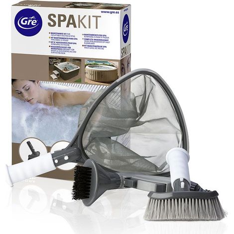 GRE – Kit de nettoyage pour spa gonflable ou rigide – Épuisette, manche télescopique, éponge à main, brosse – Largeur optimisée pour nettoyage efficace (1/2)