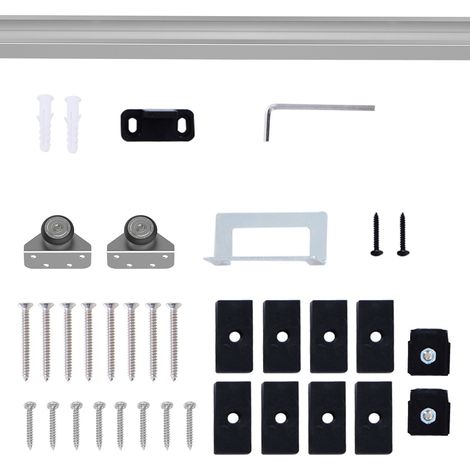 HOMCOM Kit complet porte coulissante 4 x 93 cm (p x l): rail, roulettes, visserie (1/4)