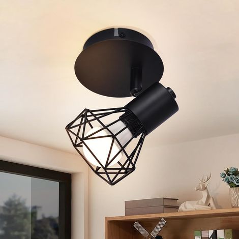 GBLY Plafonnier spots noir style rétro, avec 1 lampe réglable E14 pour cuisine, chambre, salon, bureau, etc. Orientable à 350°. Puissance max. de 40W. (1/5)