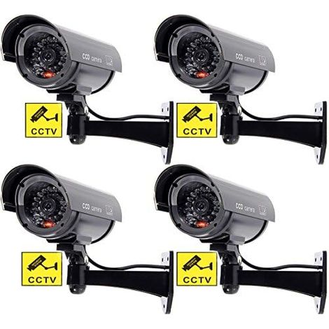 Lot de 4 Caméras factices Bullet avec LED clignotante, support réglable, câble inclus, pour intérieur et extérieur (1/5)