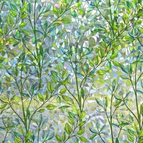 Fensterfolie mit grünem Blattmuster und perforiertem Gitter, statisch haftende Folie (90 x 200 cm) (1/4)
