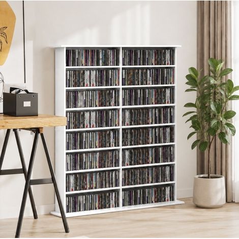 MODFU – Mobile portadisco CD/DVD 106,5x24x126,3 cm in legno con 16 scomparti, 12 ripiani regolabili, per 720 CD e portata 30 kg – Bianco (1/5)