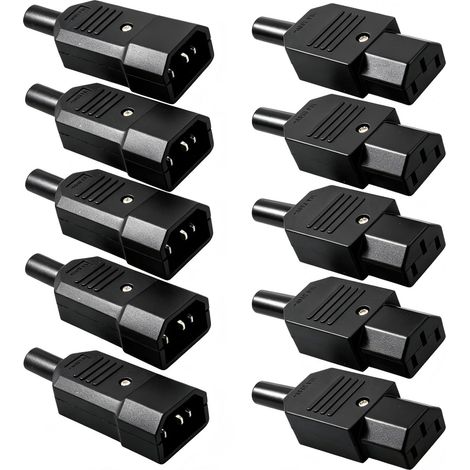 10pcs IEC 320 C14 Mâle Prise à C13 Femelle Prise,IEC C14 Kettle Plug,Ordinateur imprimante Moniteur Plug,Secteur Connecteur AC 250V 10A(soudable) (1/5)