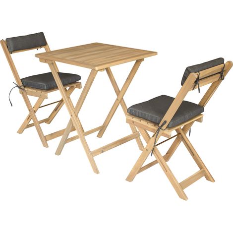 Conjunto de mesa y sillas para 2 plazas en acacia y cojines grises BENAGIL