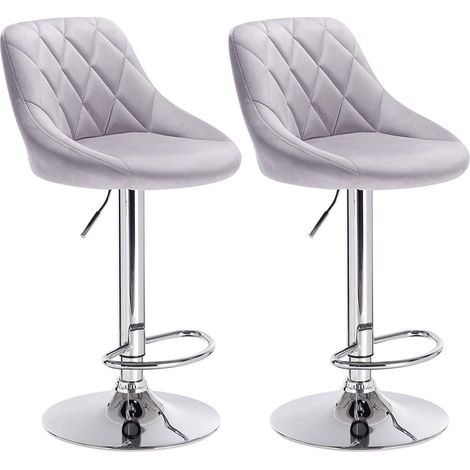 WOLTU Barhocker Tresenhocker, gut gepolsterte Sitzfläche aus Samt, Höhenverstellbar, Drehbar, 2 x Hocker, Hellgrau (1/5)