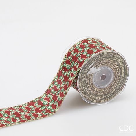 EDG Enzo De Gasperi Nastro Agrifoglio di Natale H 65 Mm L 10 Mt Green Red